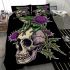 Green frog sitting on top of an skull with purple thistles growing bedding set