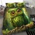 Green owl cartoon bedding set