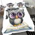 Grey owl with big eyes wearing glasses bedding set