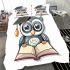 Grey owl with big eyes wearing glasses bedding set