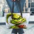 Grinchy broke his front teeth smile like rabbit drinking coffee leather tote bag