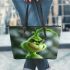 grinchy cartoon smile show toothless 3D Leather Tote Bag