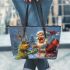 grinchy crying and dancing santaclaus Leather Tote Bag