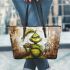 Grinchy drink coffee smile and dream catcher leather tote bag