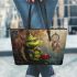 Grinchy drink coffee smile and dream catcher leather tote bag