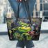 Grinchy drink coffee smile and dream catcher leather tote bag