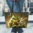 grinchy smile and dancing rabbit Leather Tote Bag