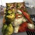 Grinchy smile and dancing santaclaus and reindeer show bedding set