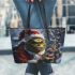 grinchy smile and dancing santaclaus Leather Tote Bag