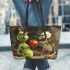 grinchy smile and dancing skeleton king 14 Leather Tote Bag