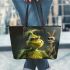 grinchy smile and dancing skeleton king rabbit toothless Leather Tote Bag