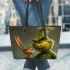 grinchy smile and scubydo show Leather Tote Bag