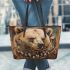 Grizzly bear with dream catcher leather tote bag