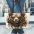 Grizzly bear with dream catcher leather tote bag