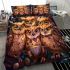 Group of owls drinking coffee in the style of cartoon bedding set