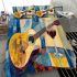 Guitar and wine glass cubism style painting bedding set