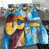 Guitar and wine glass cubism style painting bedding set