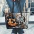 Guitar coffee and dream catcher leather tote bag