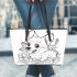 Happy corgi with a butterfly on its nose in a garden leather tote bag