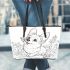 Happy corgi with a butterfly on its nose in a garden leather tote bag