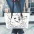 Happy corgi with butterfly on its nose in the garden leather tote bag