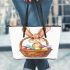 Happy easter bunny with a basket full of colored eggs leather tote bag