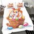 Happy easter bunny with a basket full of colored eggs bedding set