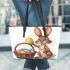 Happy easter bunny with colorful eggs in a basket isolated leather tote bag