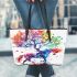 Horse and tree of life colorful drawing leather tote bag