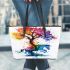 Horse and tree of life colorful drawing leather tote bag