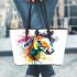 Horse head brush strokes leather tote bag