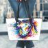 Horse head brush strokes colorful ink splash leather tote bag
