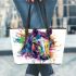 Horse head colorful ink splash and paint drips leather tote bag