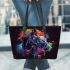 Horse head in the style of colorful paint splashes leather tote bag