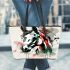 Horse head watercolor and ink splashes leather tote bag