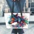 Horse head with turquoise and teal feathers leather tote bag
