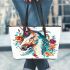 Horse head with turquoise and teal flowers leather tote bag