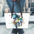 Horse splashes and drips with colors leather tote bag