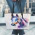 Horse watercolor realistic details leather tote bag