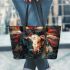 Horse with indian feather headdress leather tote bag