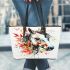 Horse with leaves colorful ink painting leather tote bag