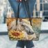 Horse with sunflower watercolor leather tote bag