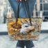 Horse with sunflower watercolor leather tote bag