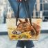 Horse with sunflower watercolor leather tote bag