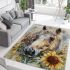 Horse with sunflower watercolor area rugs carpet