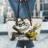 Husky and yellow grinchy smile toothless like leather tote bag