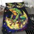 Illustration of a psychedelic frog on the moon bedding set