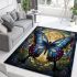 Intricate stained glass butterfly area rugs carpet