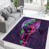 Iridescent neon pink and green tree frog on bamboo stick area rugs carpet