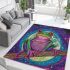 Iridescent neon pink and green tree frog on bamboo stick area rugs carpet